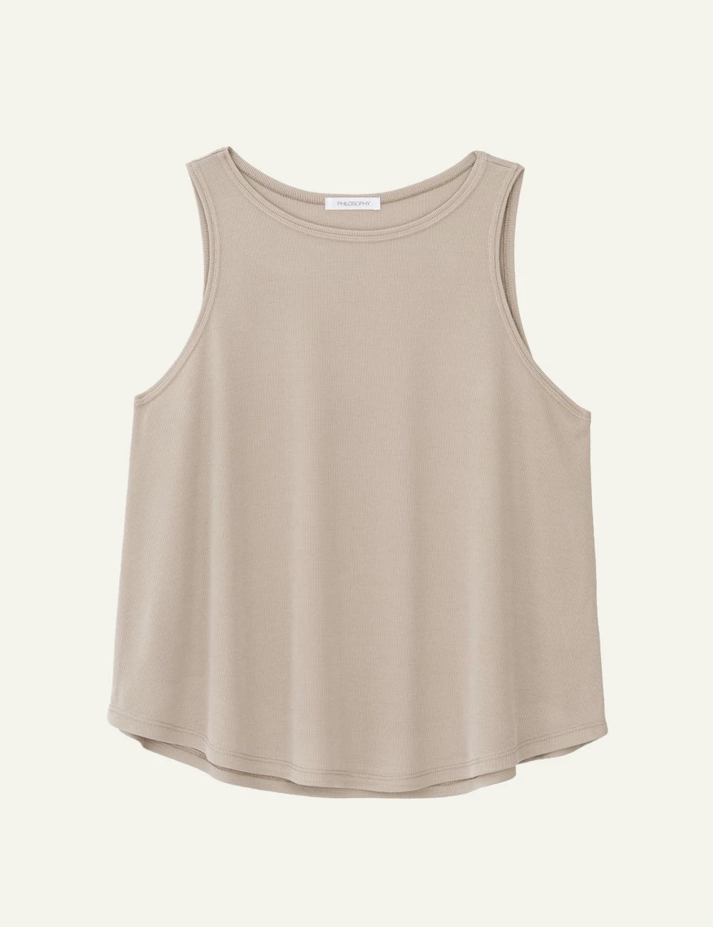 Philosophy rib halter neck top light beige front view