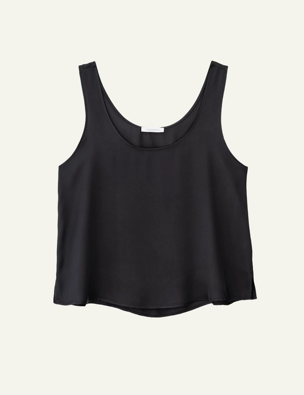 Philosophy sleeveless cropped top off black front view