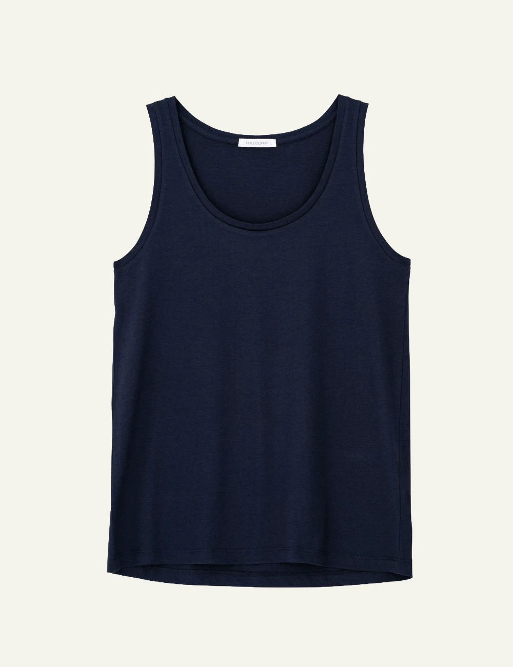 philosophy tank top dark blue sleeveless scoop neck front view