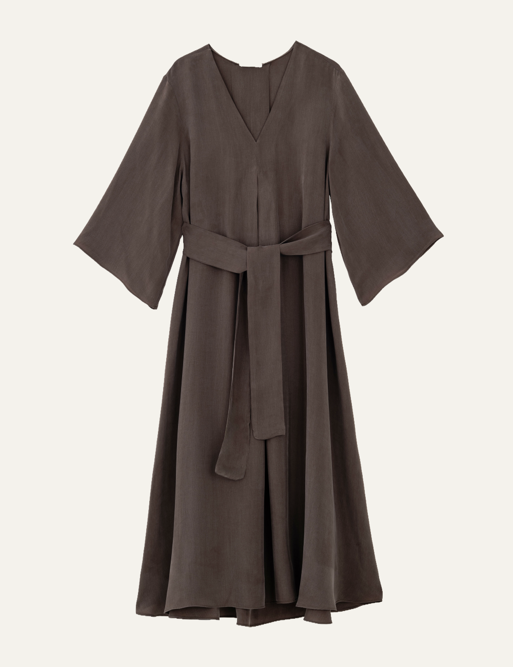 Philosophy v neck dress brown midi belted 3-4 sleeve front view