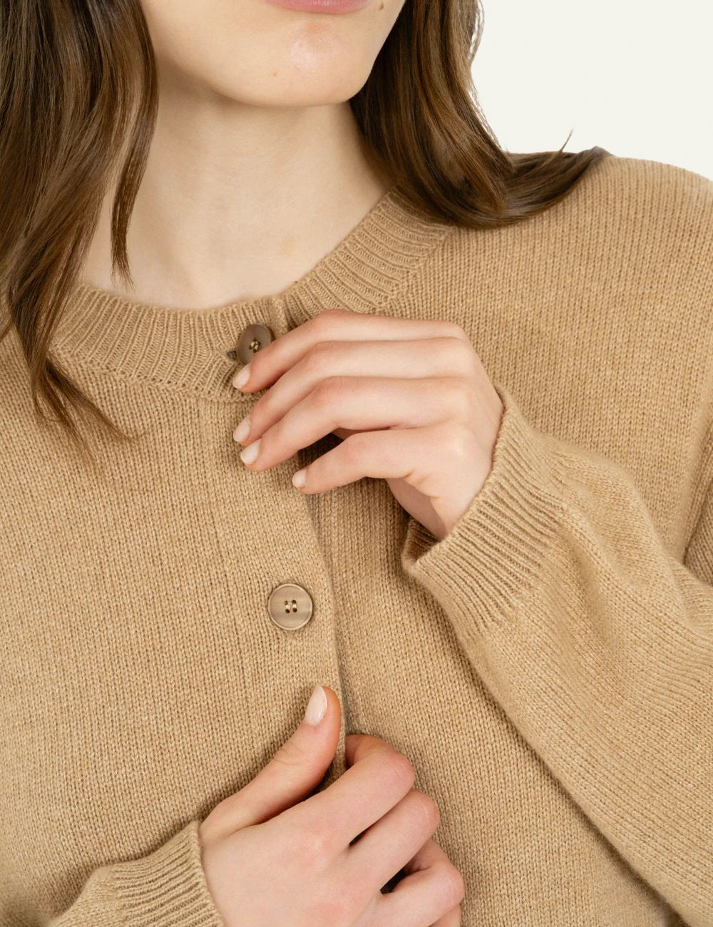 Philosophy women's camel cashmere cropped cardigan detail