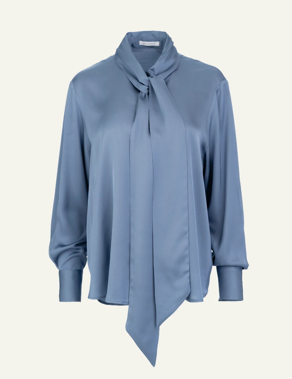 Philosophy women's light blue satin ECOVERO tie-neck shirt