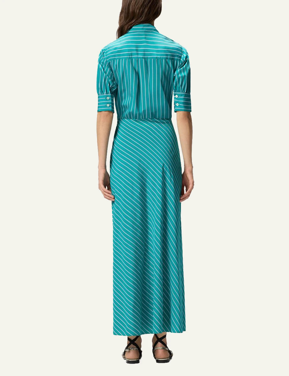 Pinko Alexandra maxi wrap dress green striped back view