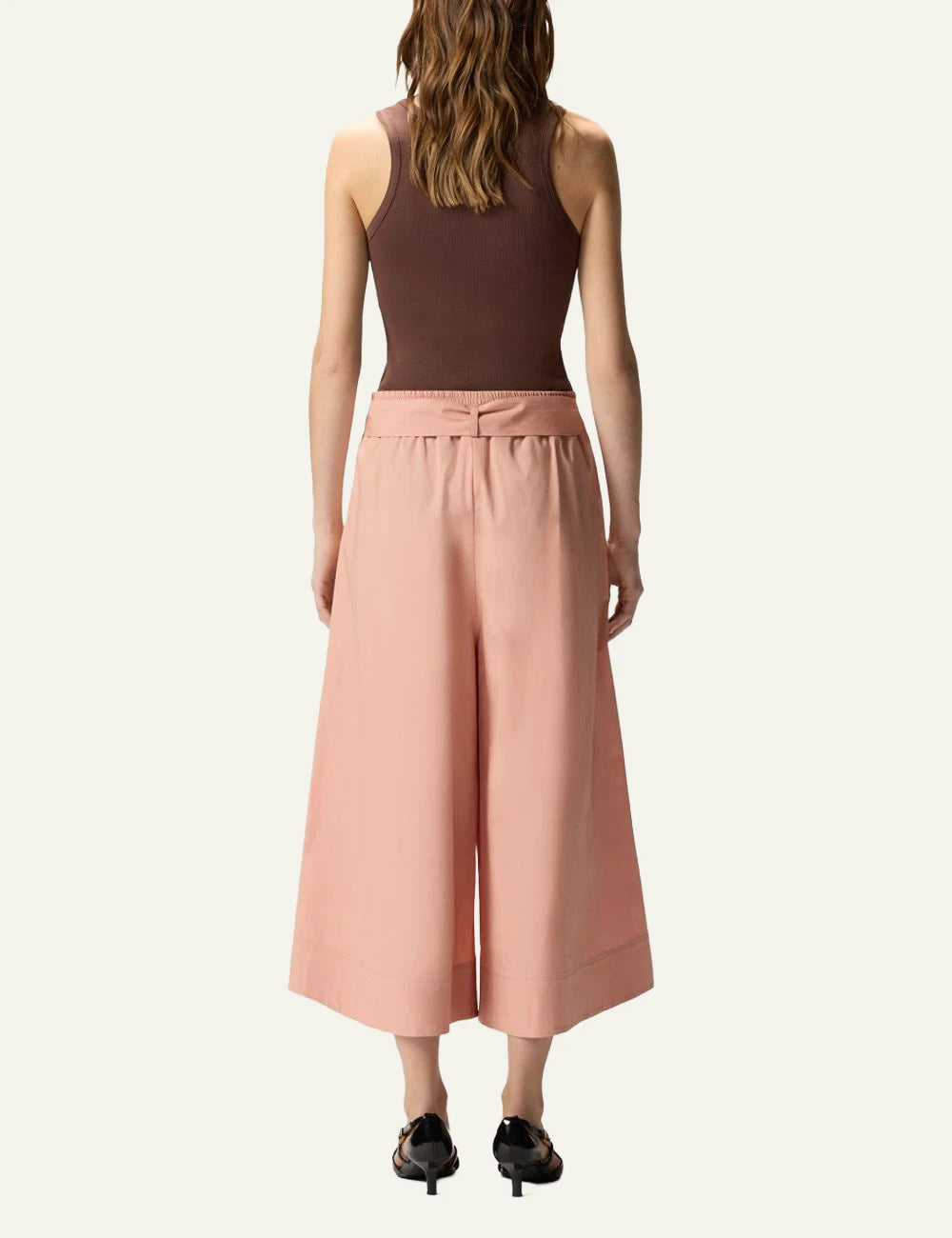 Pinko bermuda shorts peach wide leg elastic waist belt back view