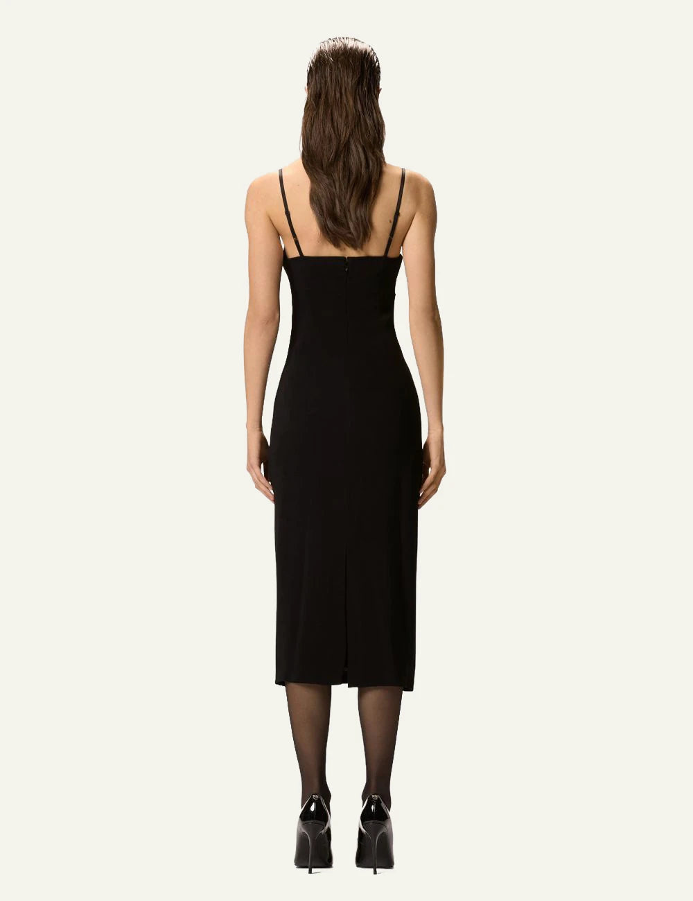 Pinko Carruba midi dress black slim fit with crystal roses back view