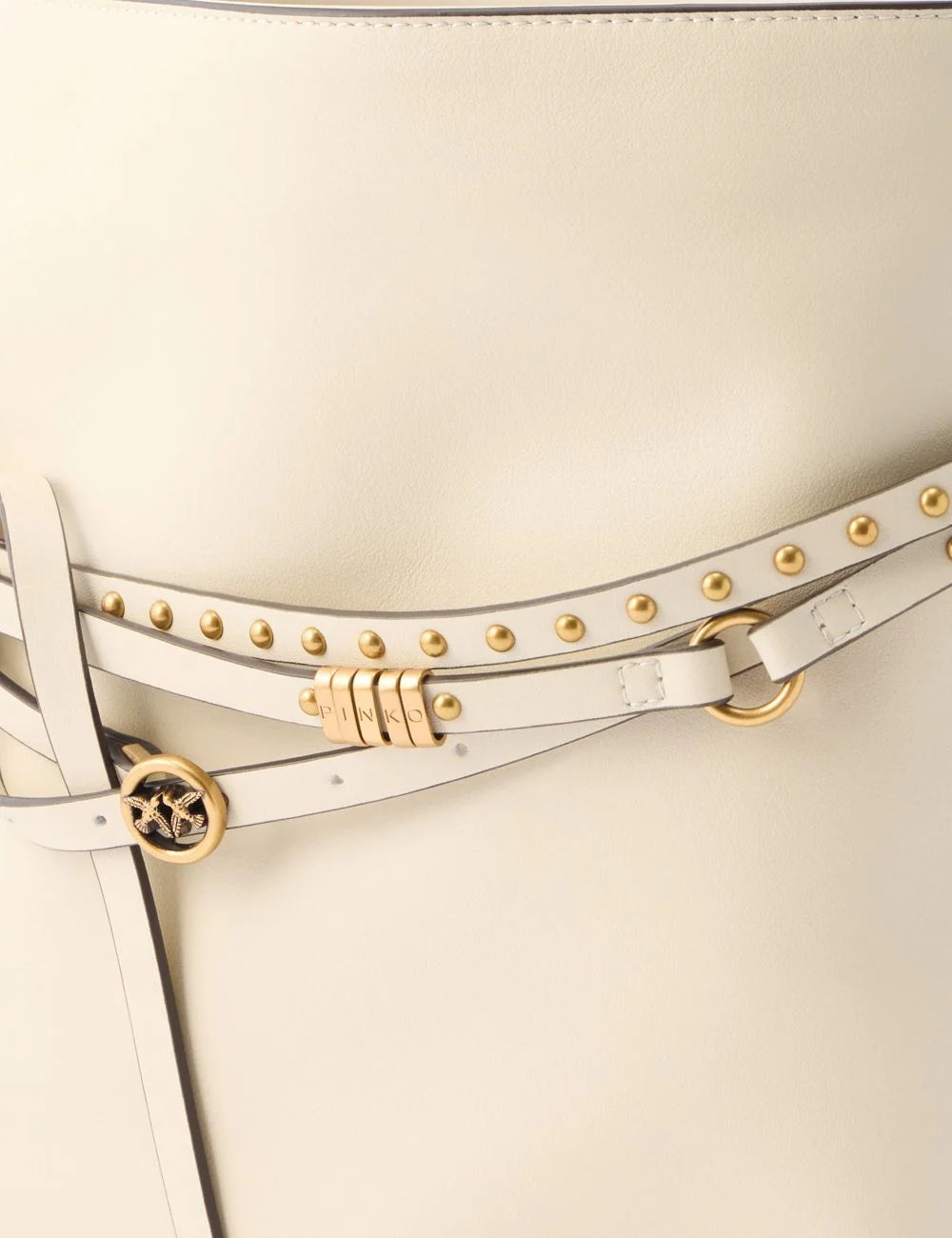 Pinko bucket belt bag cream leather shoulder bag me studs kai Love Birds detail front detail view