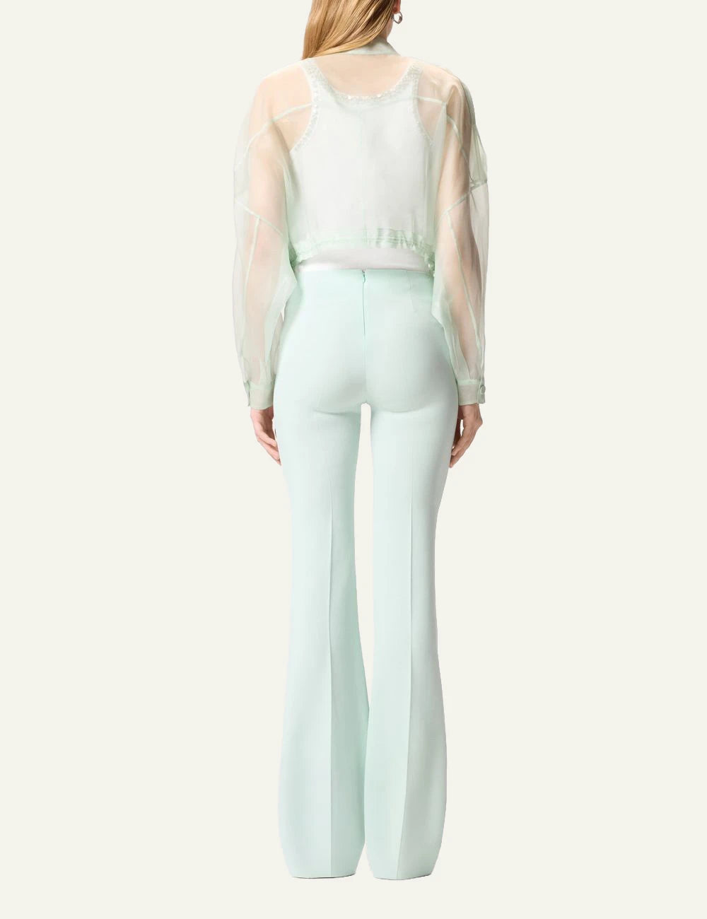 Pinko cropped organza silk jacket light green sheer back view