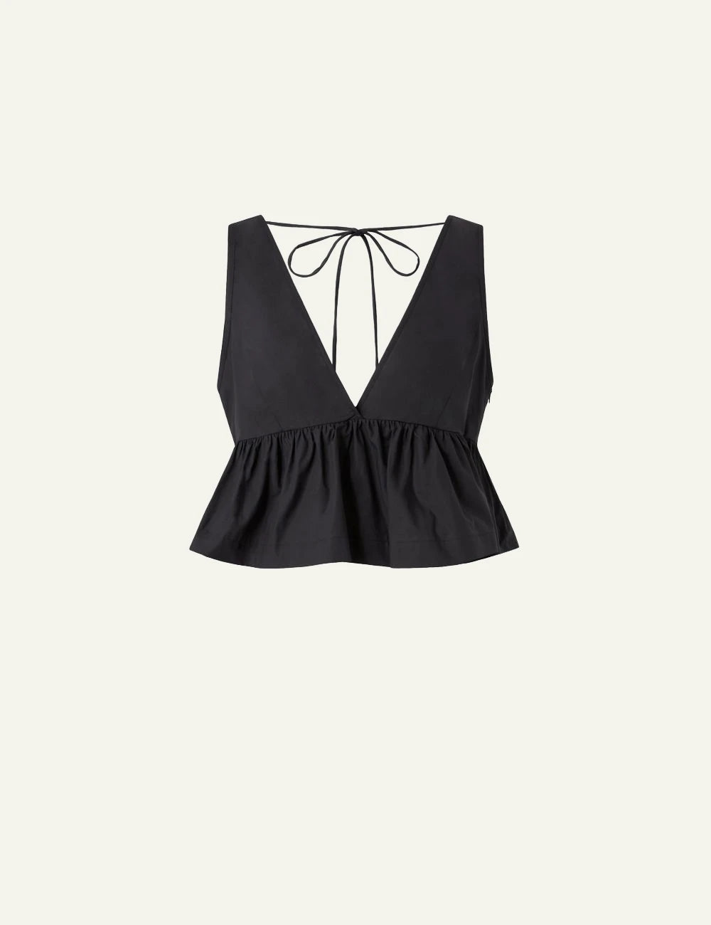 Pinko crop top popeline black V-neck tie back detail front flat view
