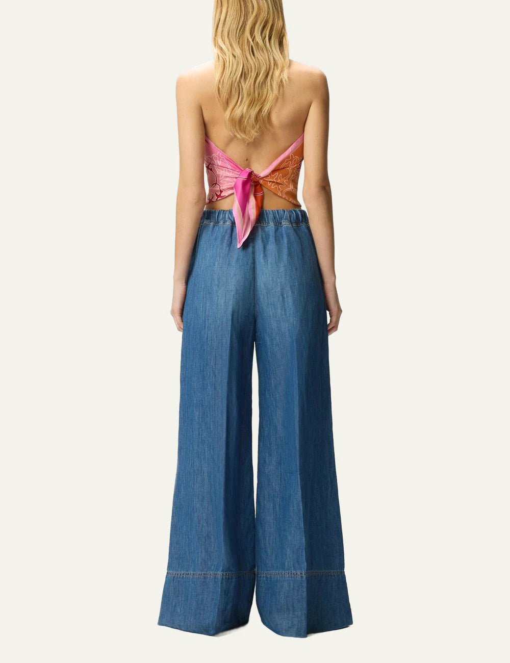 Pinko denim pants blue wide leg stone wash back view