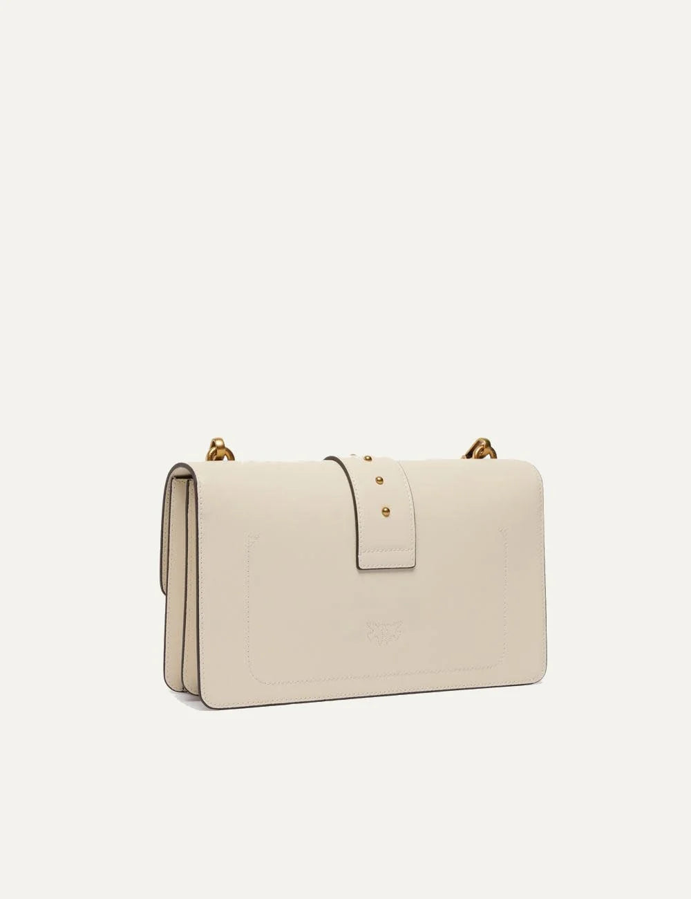 Pinko beige leather shoulder bag gold Love Birds buckle back view