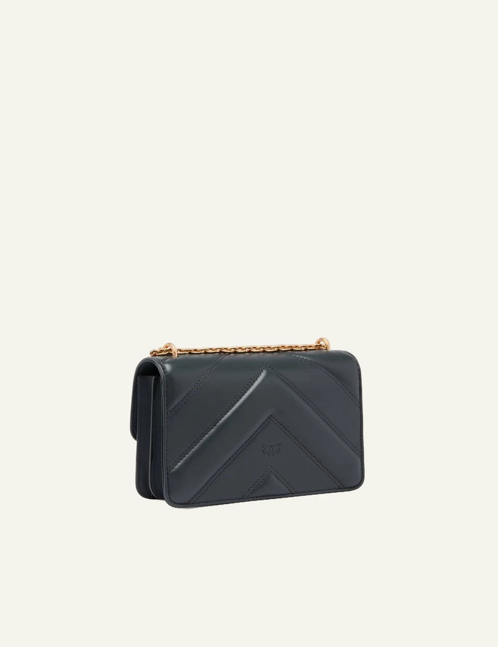 Pinko Mini Love Bag black chevron leather quilted gold chain back view