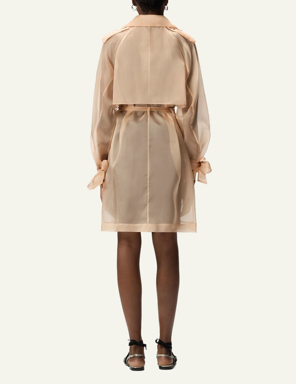 Pinko organza silk trench beige sheer belt back view