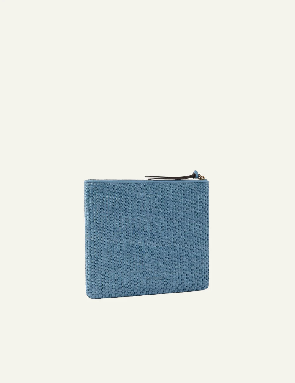 Pinko pouch rafia blue love birds embroidered logo zip top back view