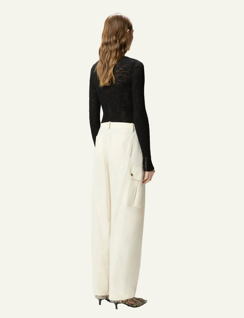 Pinko Rosalin wide leg cargo trousers cream back view