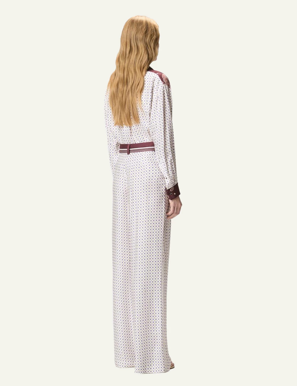 Pinko Ruth straight leg trousers scarf print ivory back view