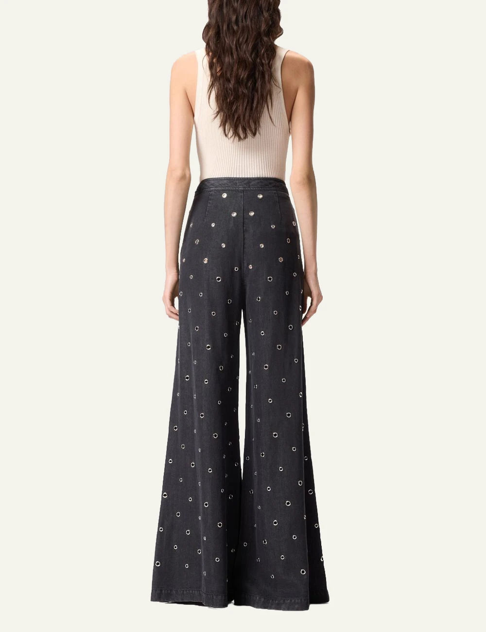Pinko Stiratrici wide leg jeans dark denim me metal eyelets back view