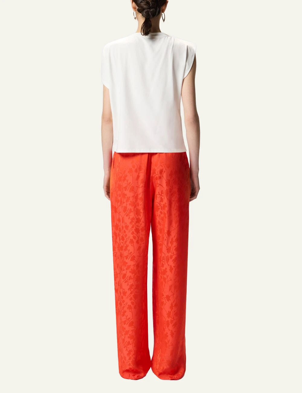 Pinko white top cotton Supima draped shoulder gold detail back view