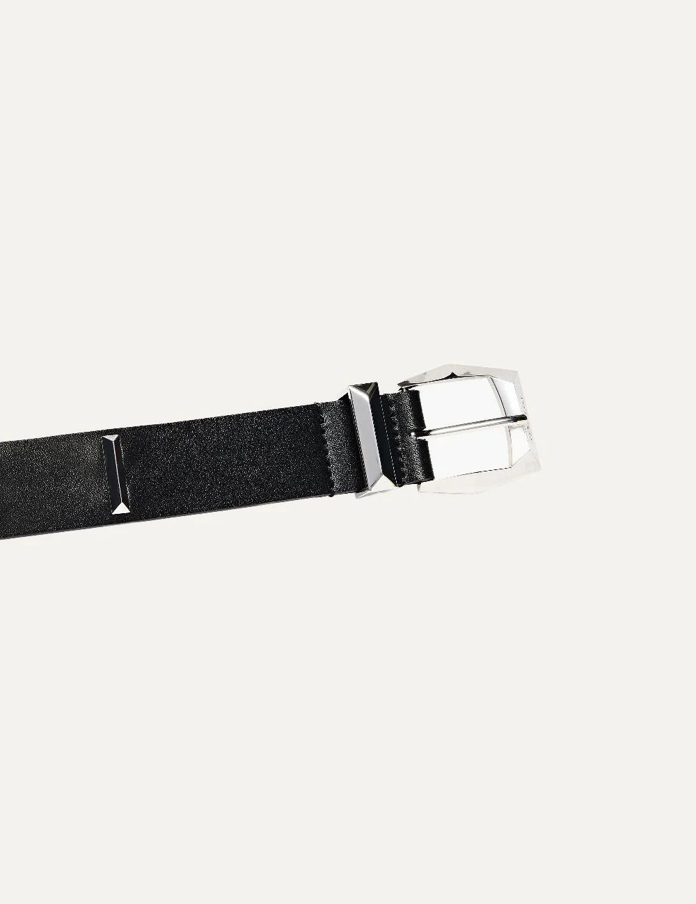 Pinko women's black leather belt with silver rectangular studs and metal buckle detail