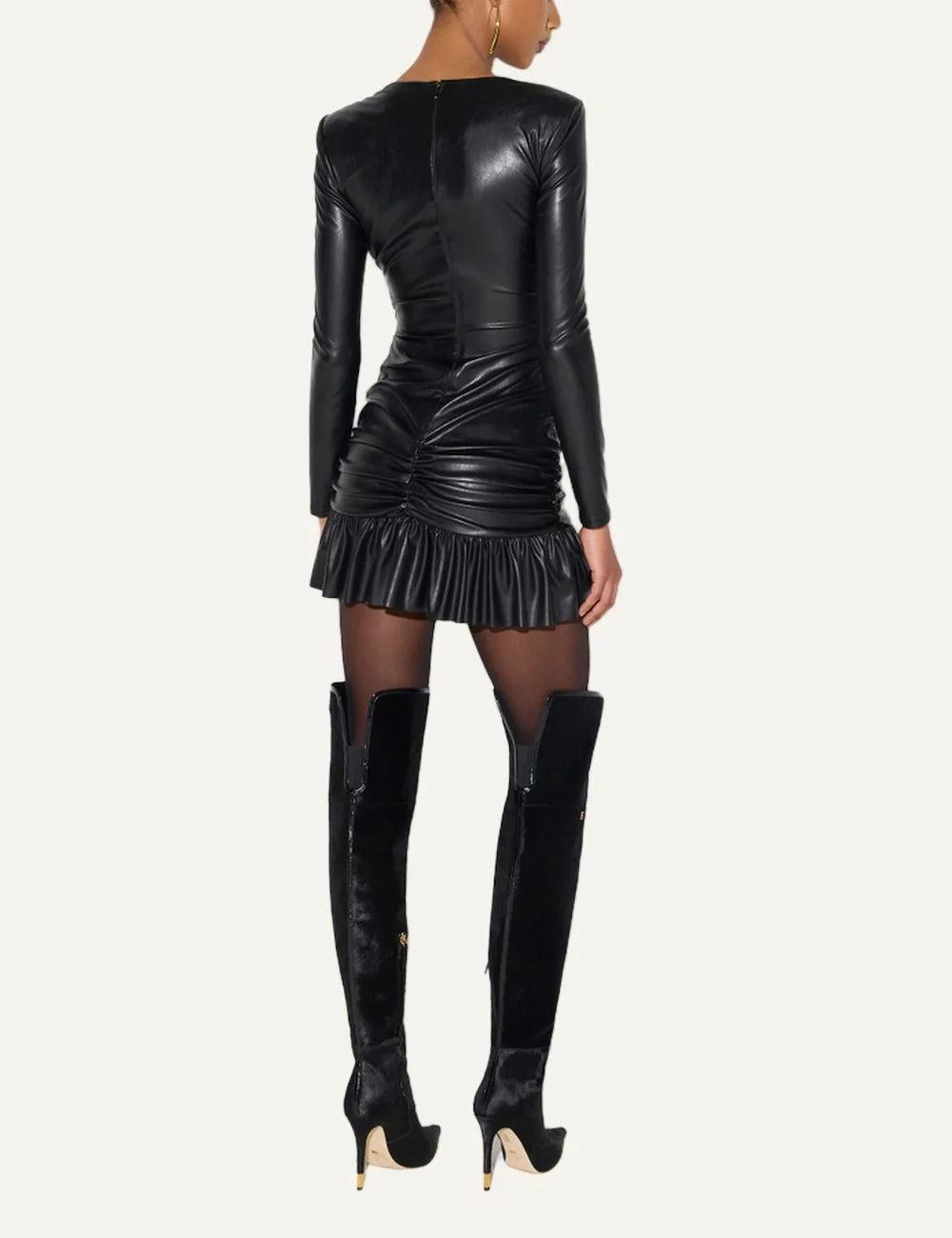 Elisabetta Franchi women's black leather effect draped mini dress back