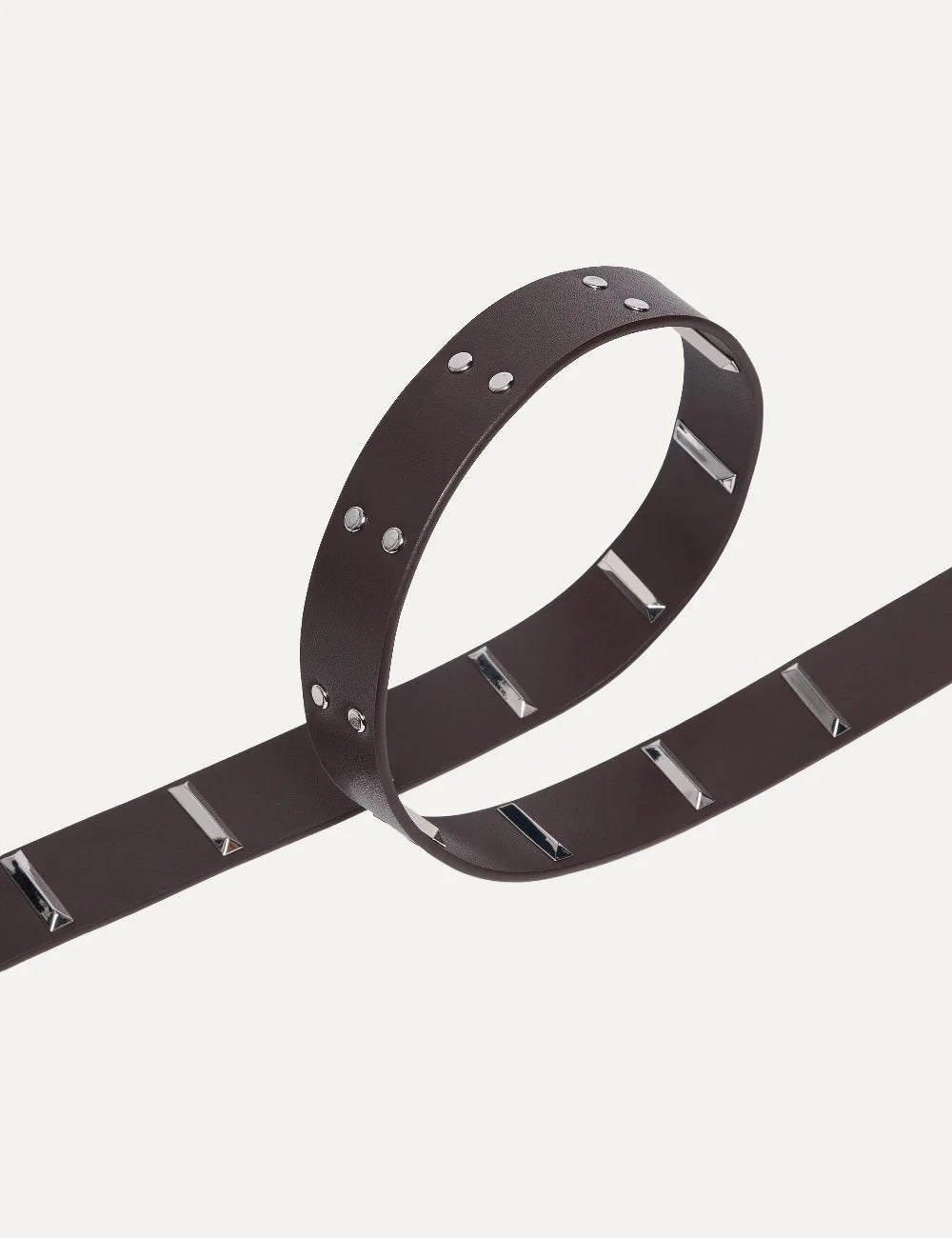 Pinko women's dark brown leather belt with silver rectangular studs and metal buckle detail