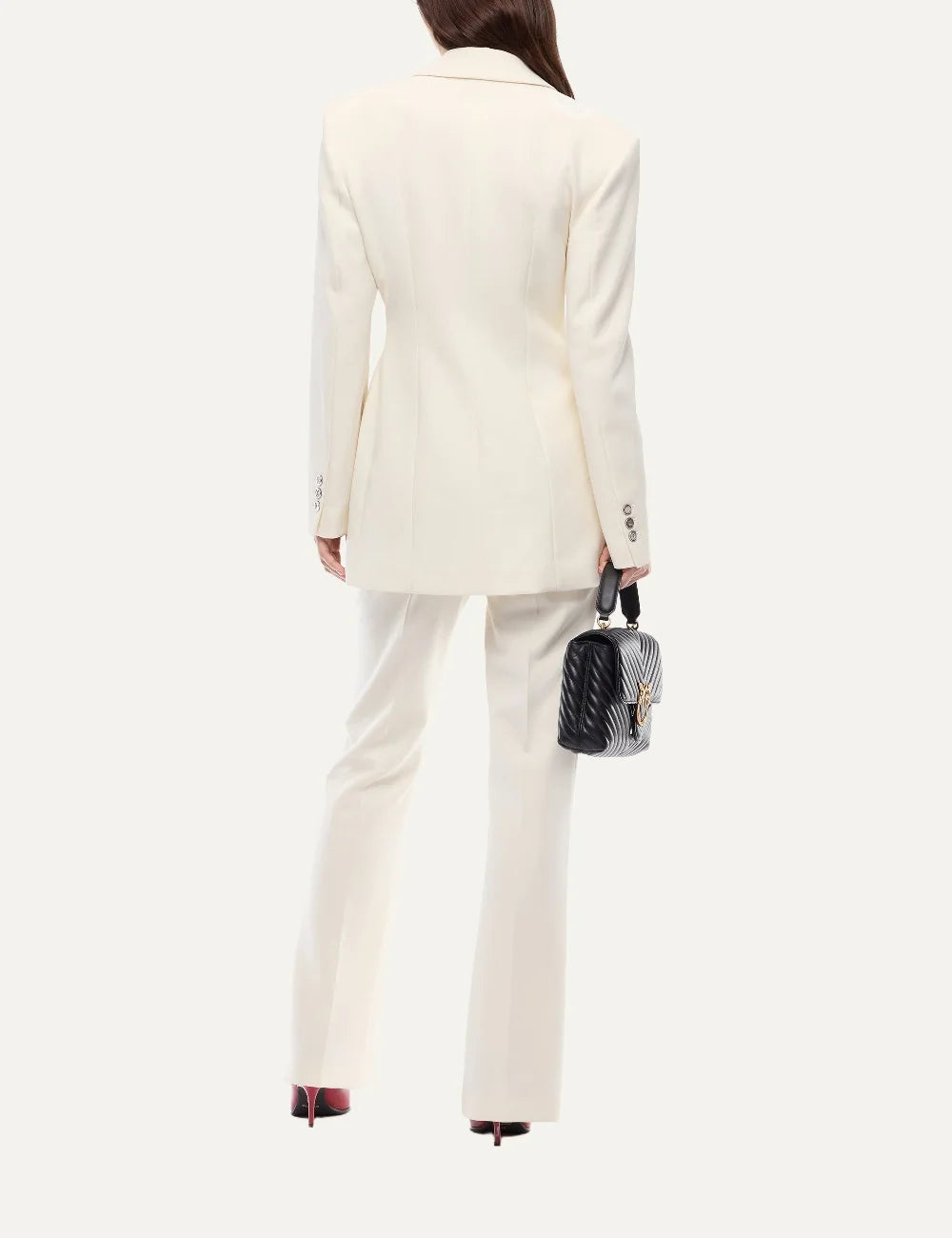 Women's Pinko ivory tailored slim-fit blazer with structured shoulders, notched lapels and two-button closure back view