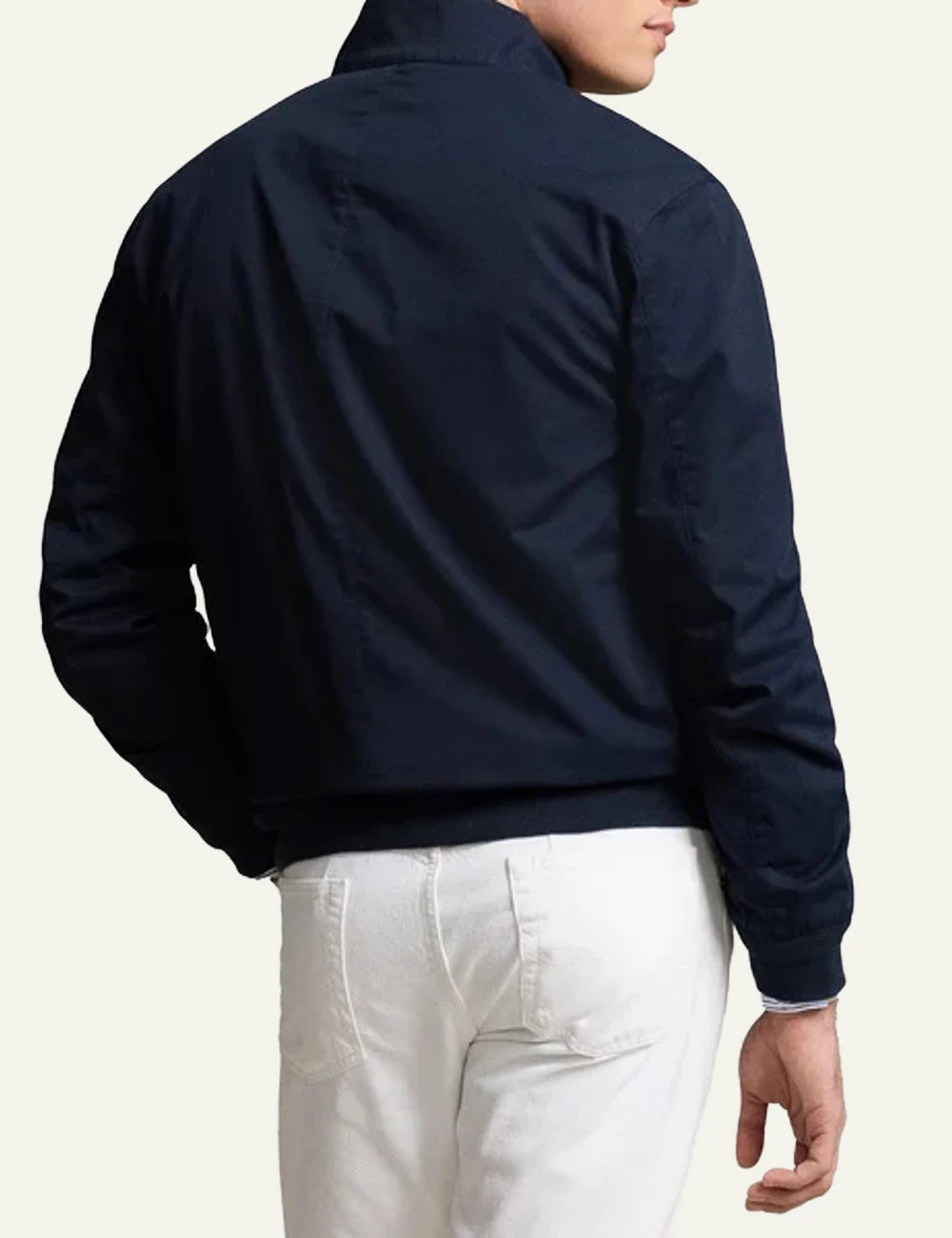 Polo Ralph Lauren navy bomber jacket with red pony logo back detail view