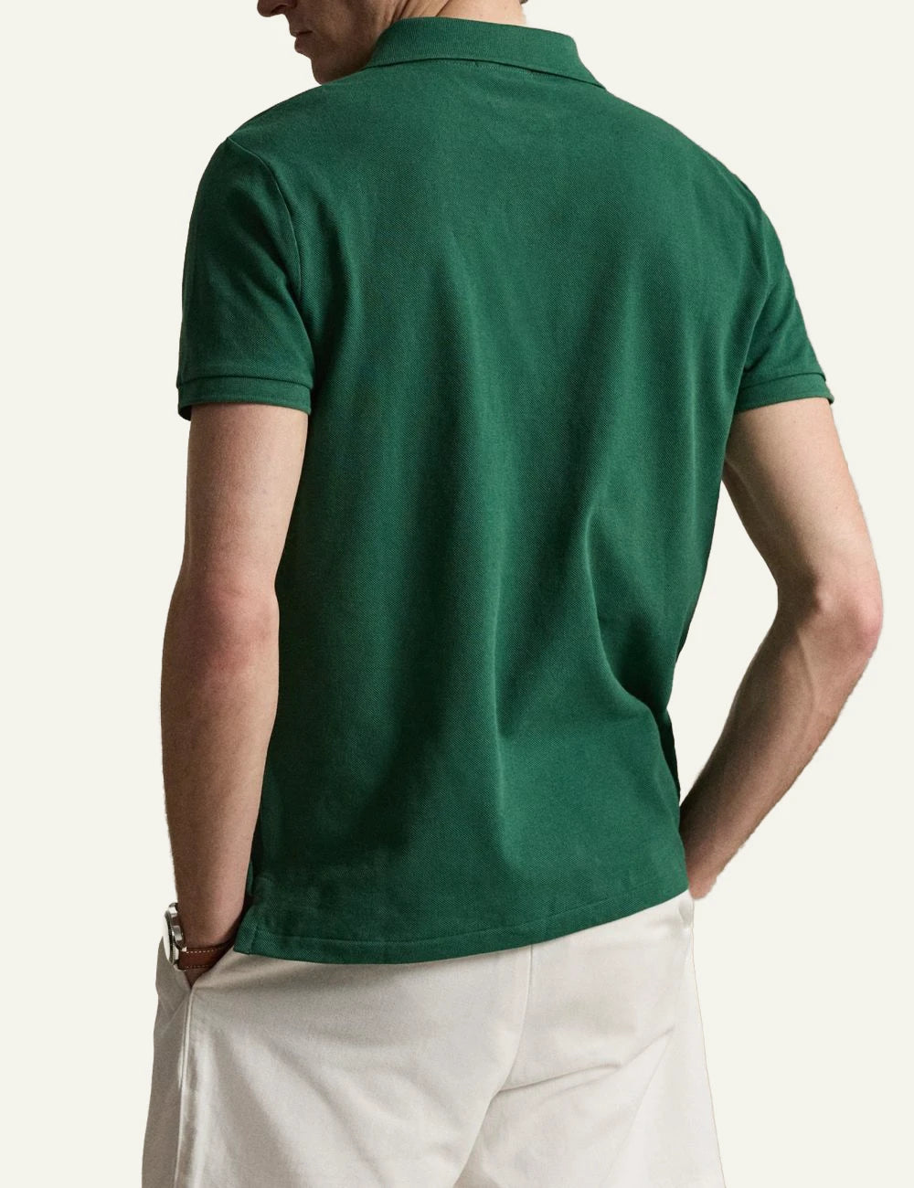 Polo Ralph Lauren dark green slim fit pique polo me white pony back view
