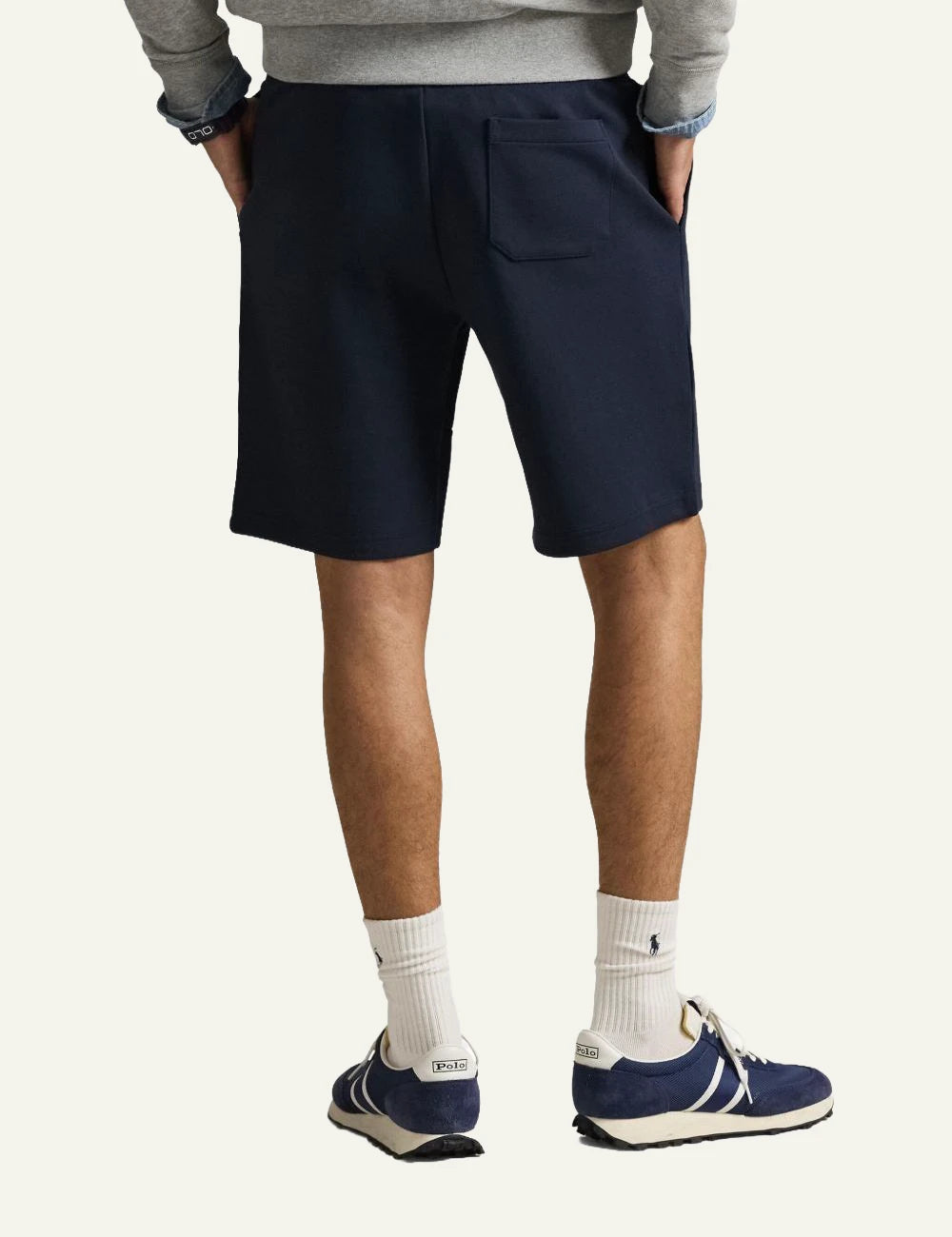 Polo Ralph Lauren double knit sweat shorts aviator navy back view logo detail