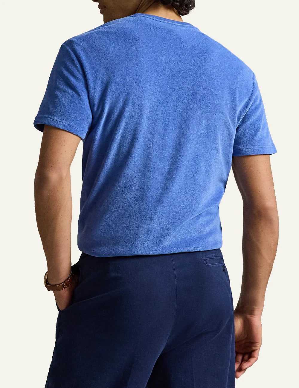 polo ralph lauren blue terry t-shirt pony logo cotton blend classic fit back view
