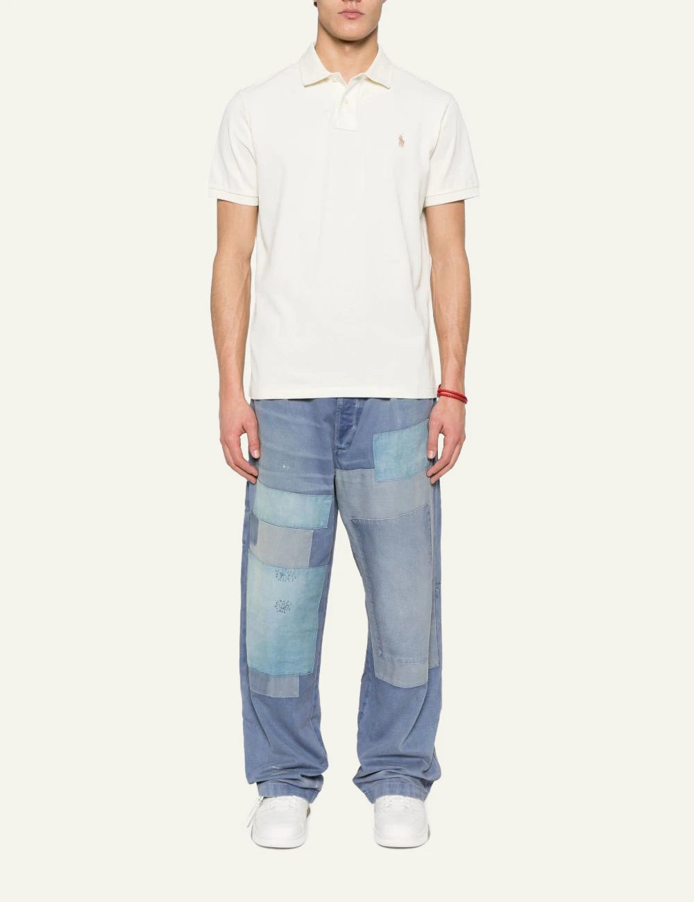 Polo Ralph Lauren cream polo shirt with small embroidered Big Pony logo full body view