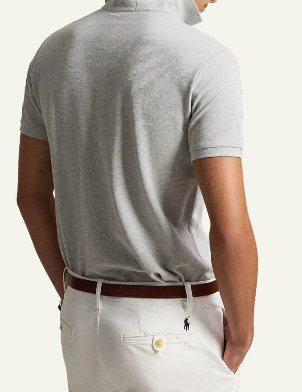 Polo Ralph Lauren grey melange slim fit pique polo me white pony back view