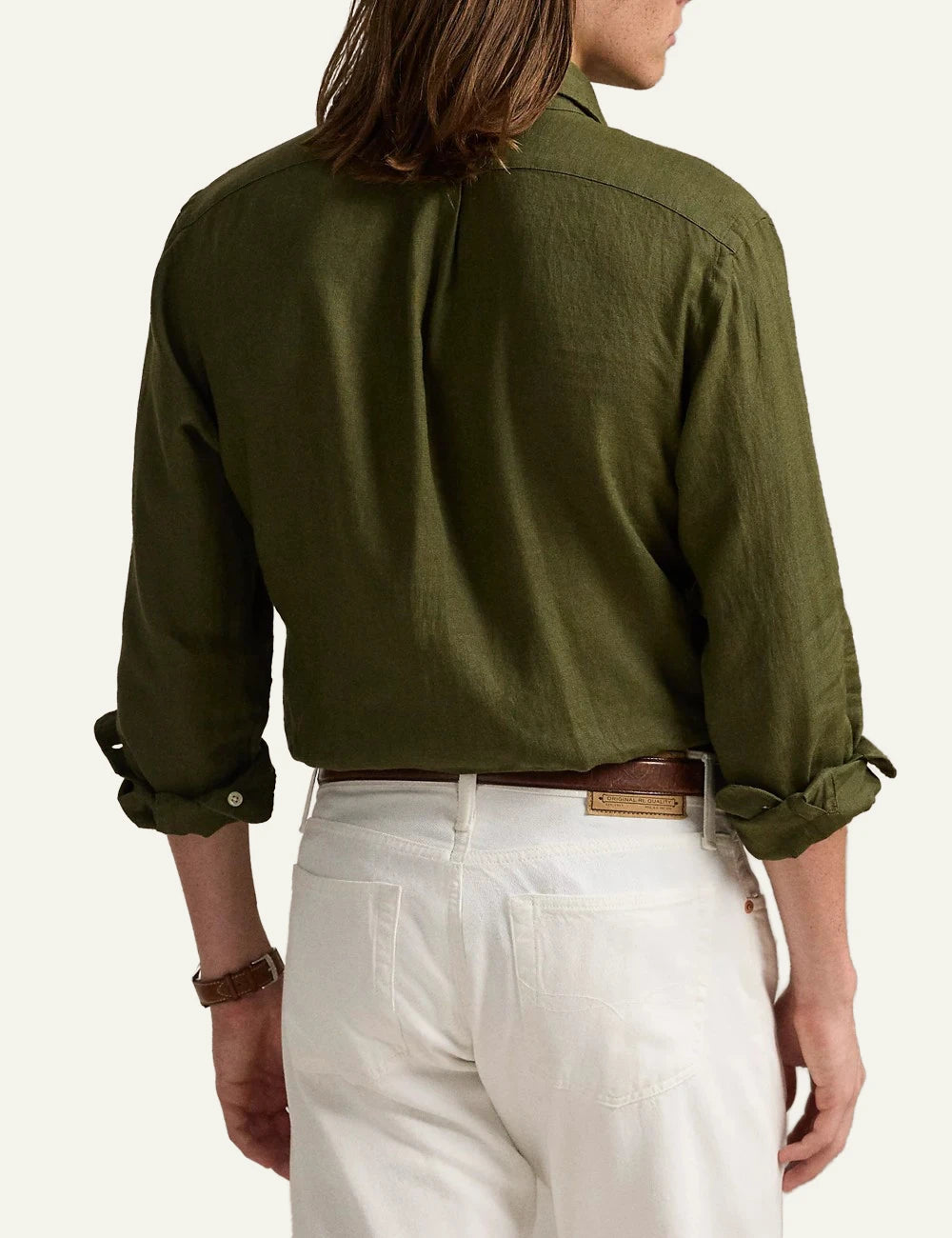 polo ralph lauren linen shirt khaki long sleeve button down pony logo back view