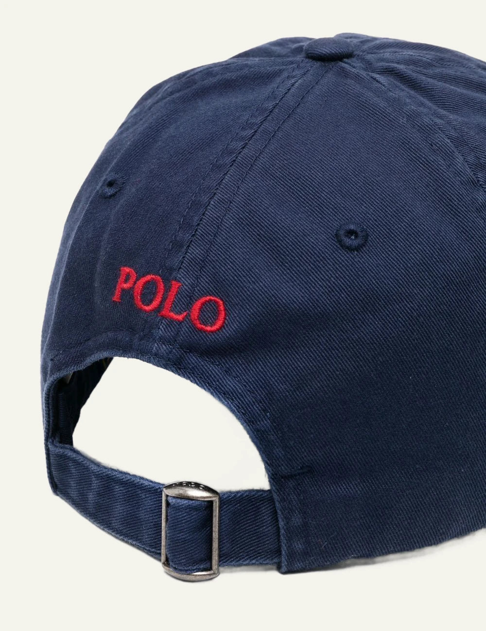 Polo Ralph Lauren navy cap with red Big Pony logo back flat view