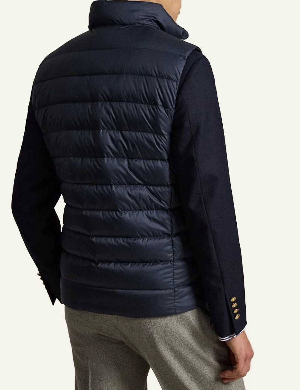 Polo Ralph Lauren navy puffer vest with embroidered Pony back view