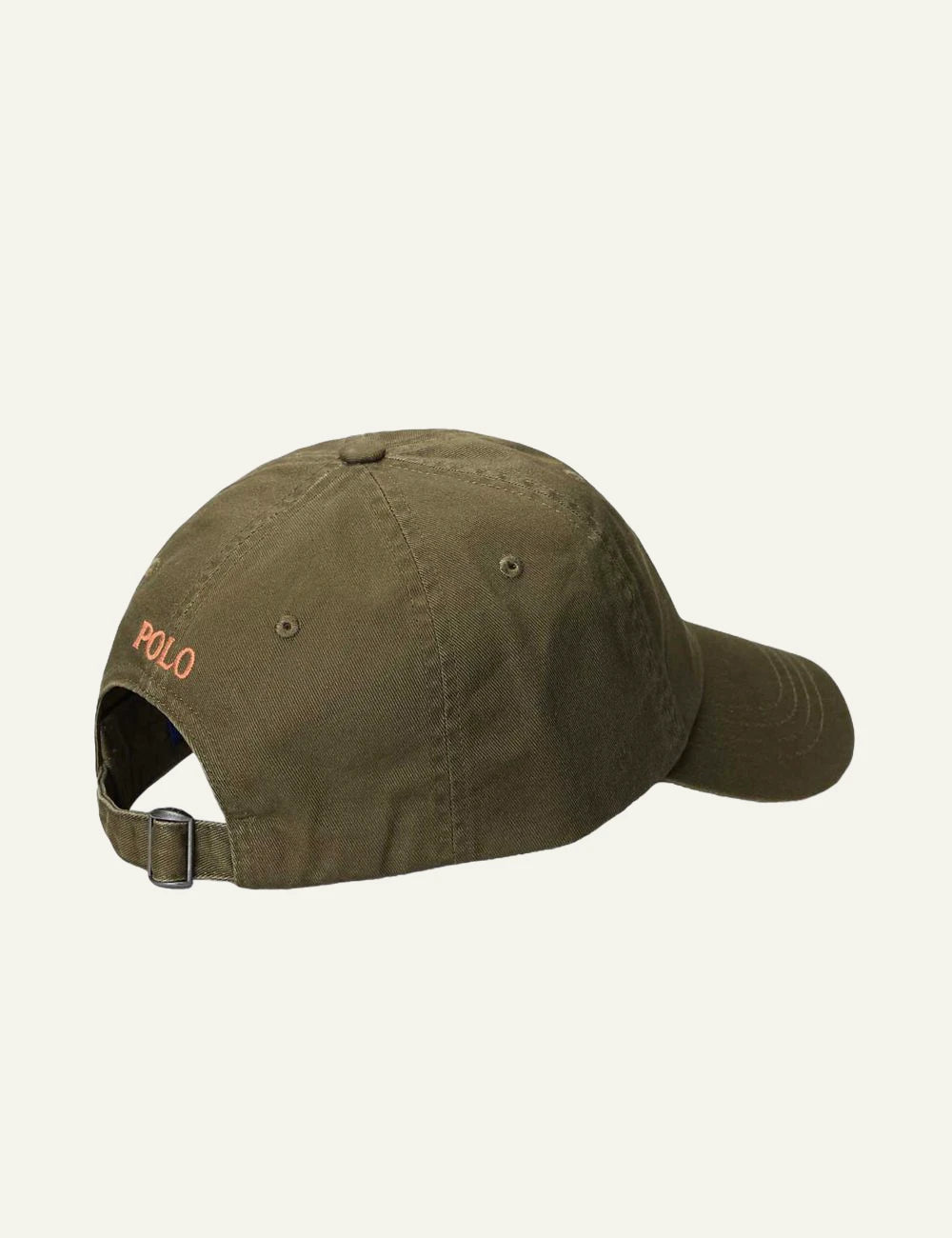 Polo Ralph Lauren olive green cap with coral Big Pony back view