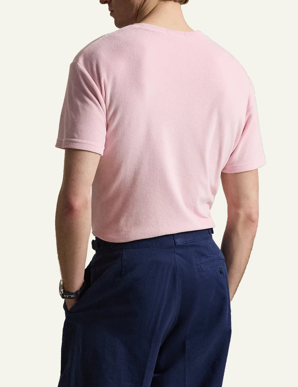 polo ralph lauren pink terry t-shirt pony logo cotton blend classic fit back view