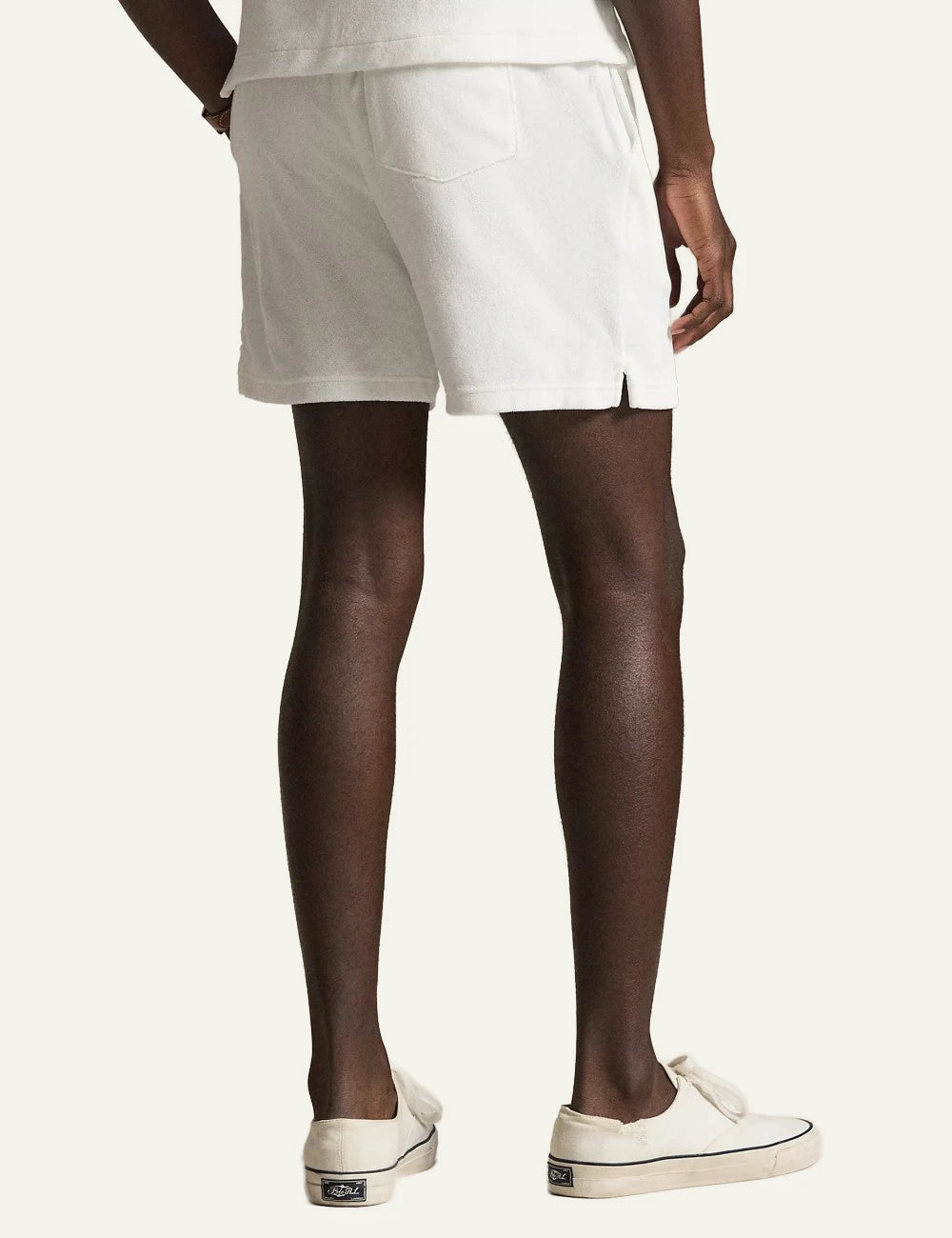 polo ralph lauren terry shorts white cotton drawstring waist logo detail back view