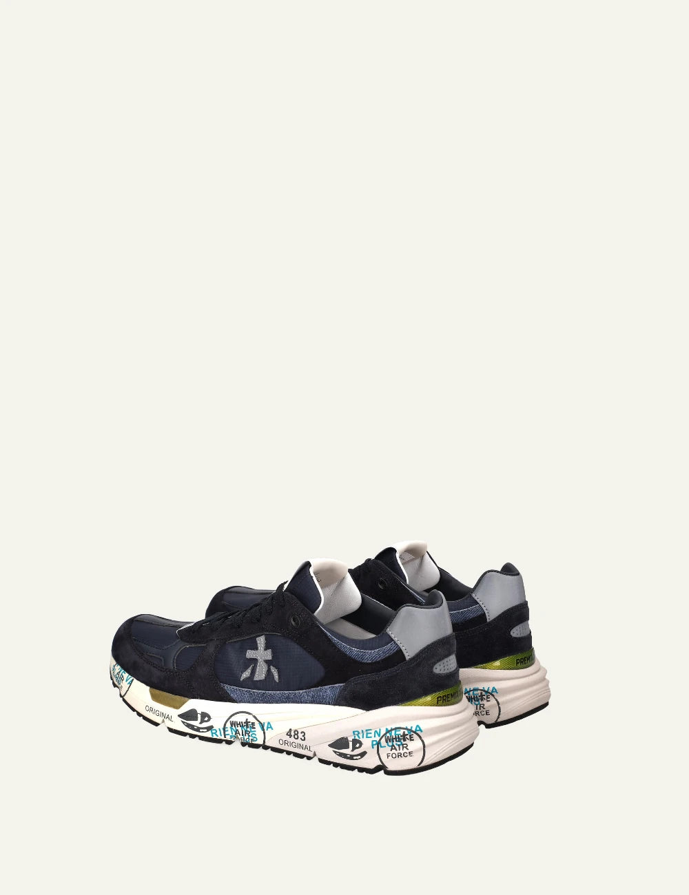 Premiata Mase sneaker navy suede mesh back view