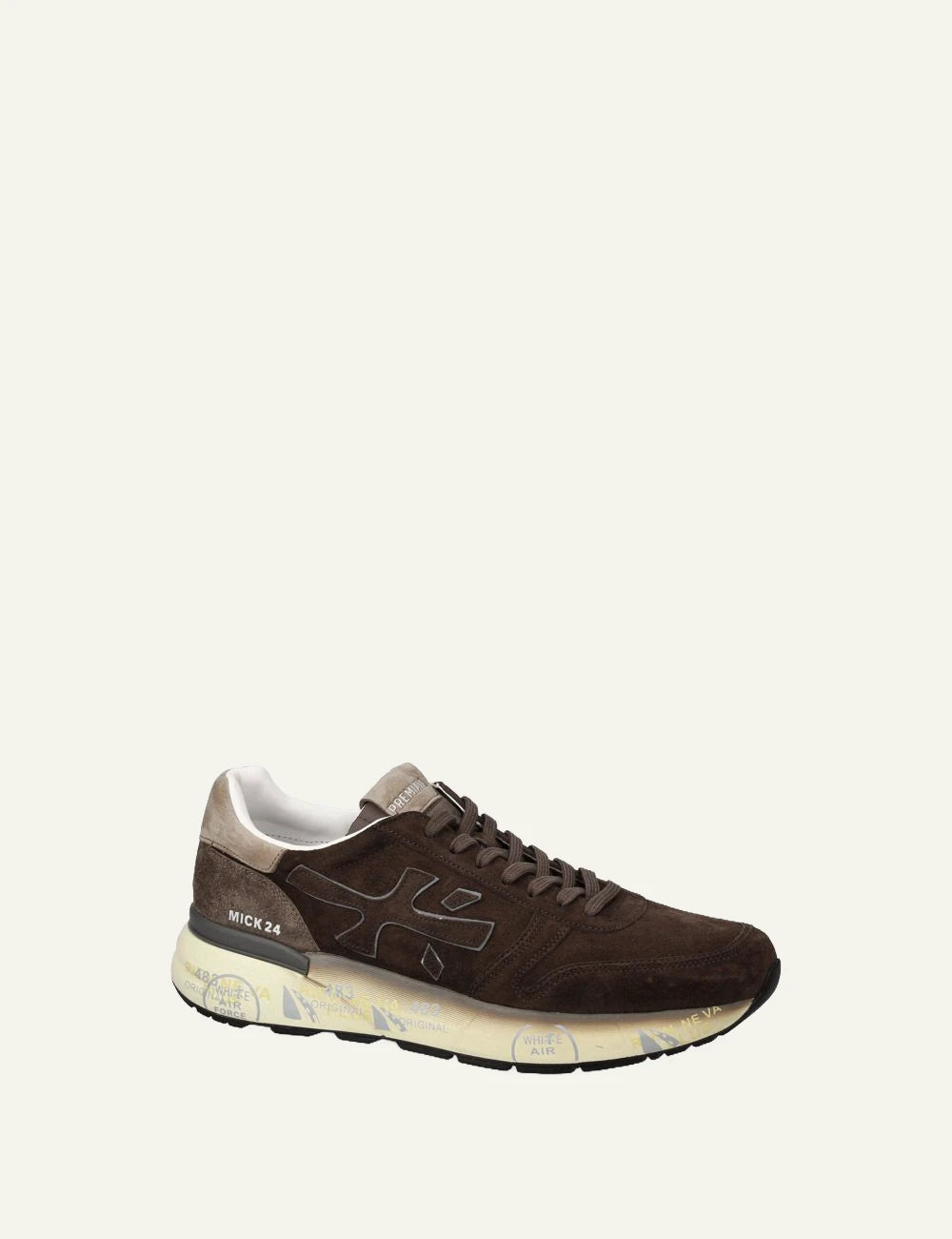 Premiata men's dark brown suede and technical fabric sneakers angled