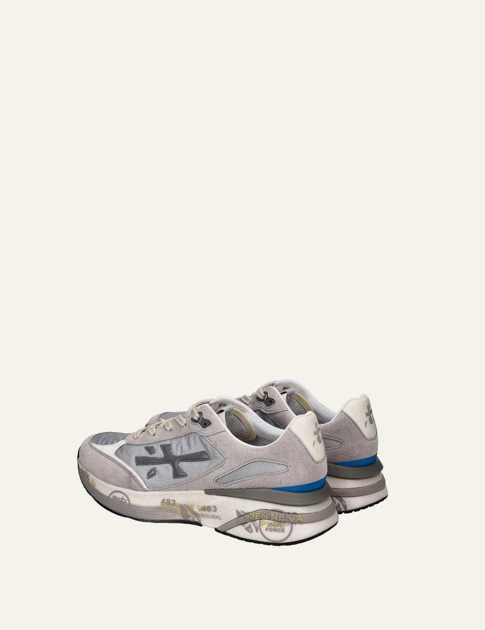 Premiata Moerun sneaker grey mesh suede back view