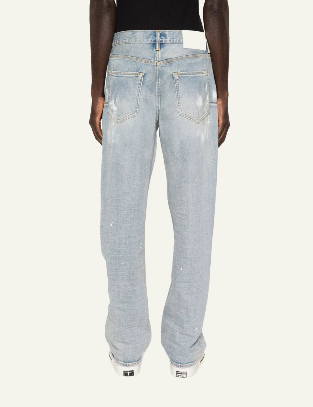 Purple Brand light indigo distressed jeans paint splatter back view