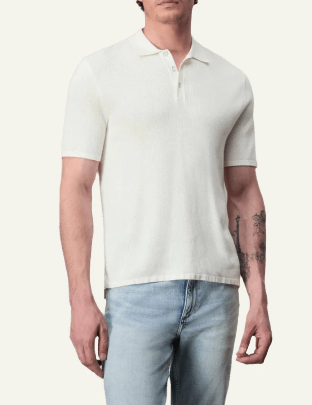 rag & bone harvey knit polo ivory short sleeve front view