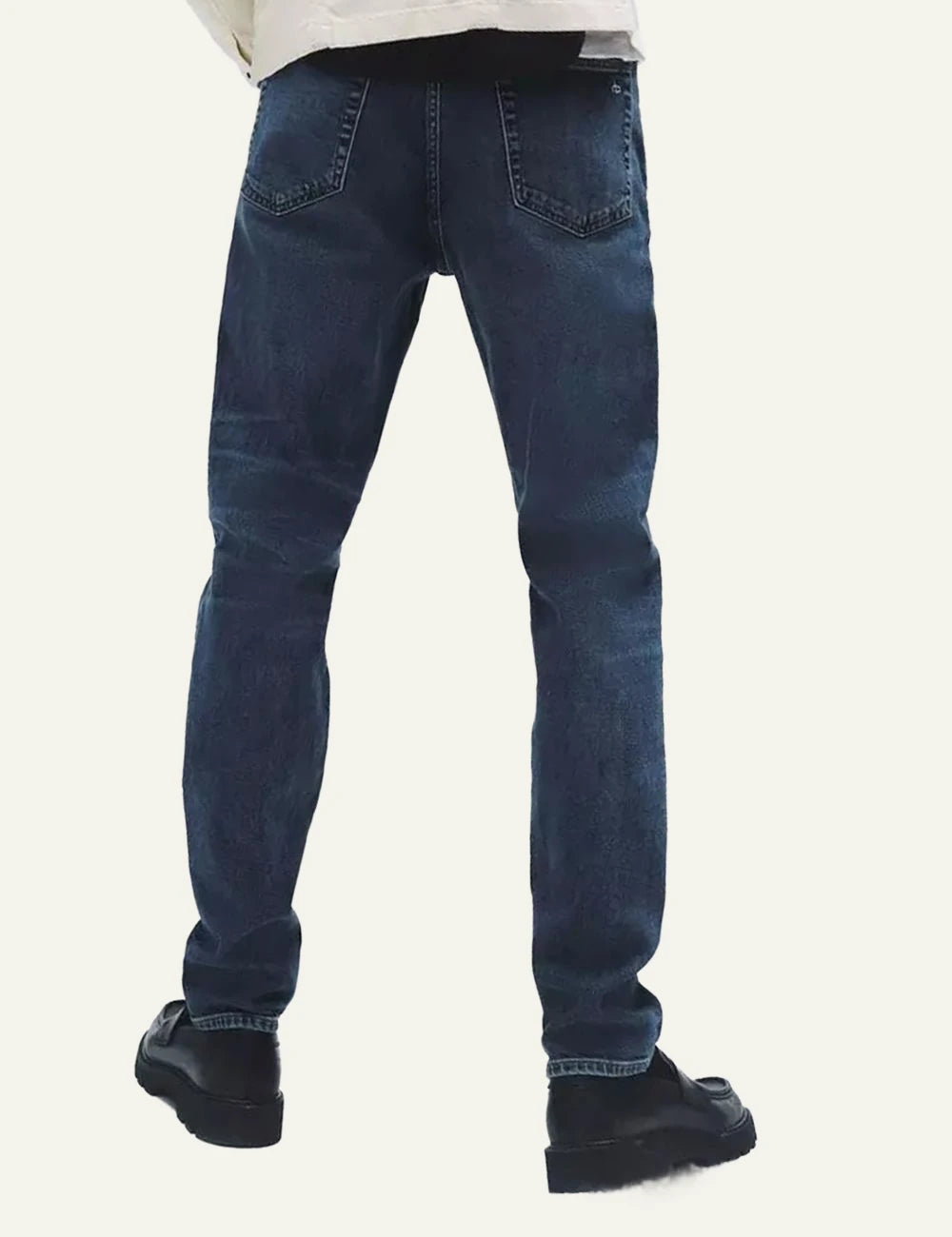 Rag & Bone blue denim jeans narrow leg back view