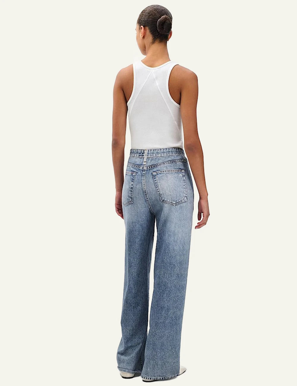 rag & bone miramar wide leg denim print pants blue women back view