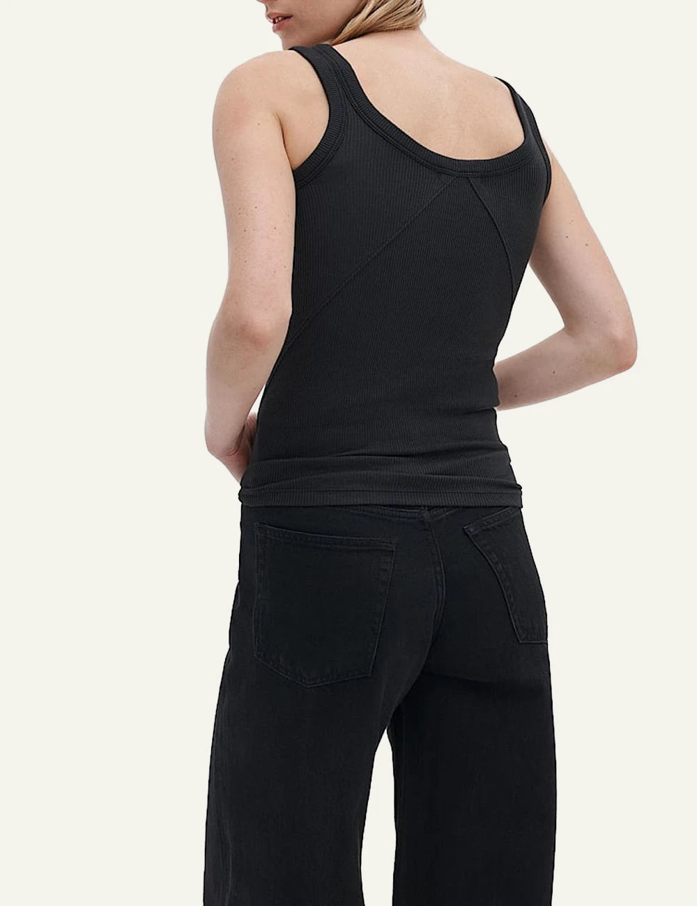 rag & bone rib cotton tank top black slim fit women model back view