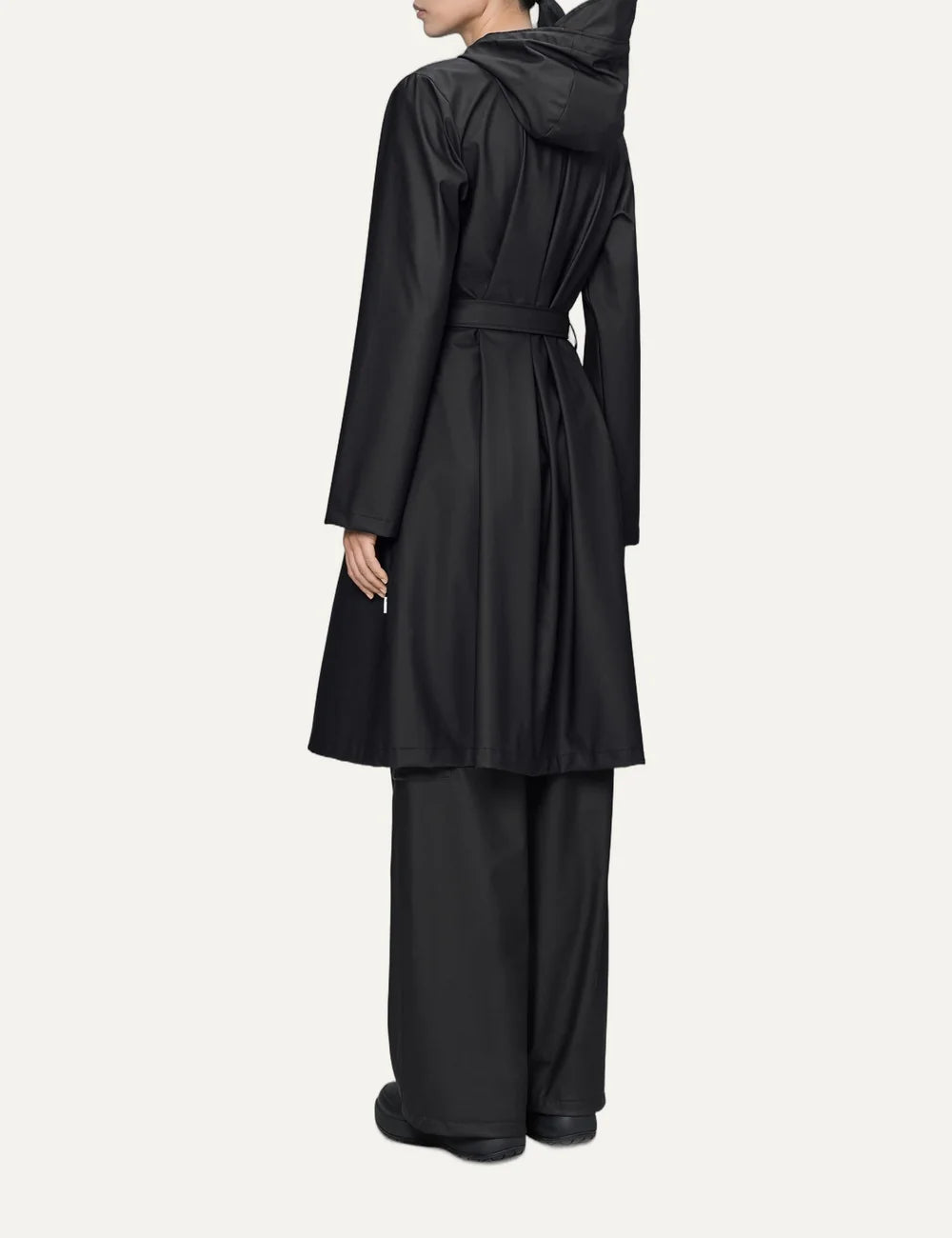 Rains Women’s Black Waterproof A-Line Long Raincoat back