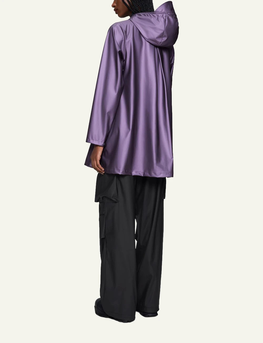 Rains Long Jacket metallic purple gloss full back body
