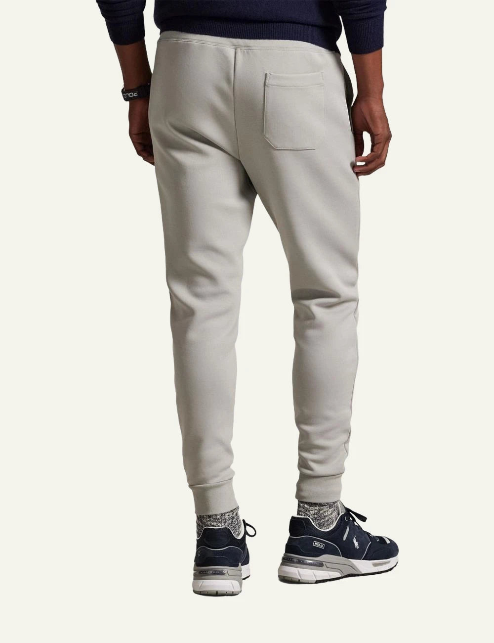 Ralph Lauren light grey jogger pants with white pony logo back model view