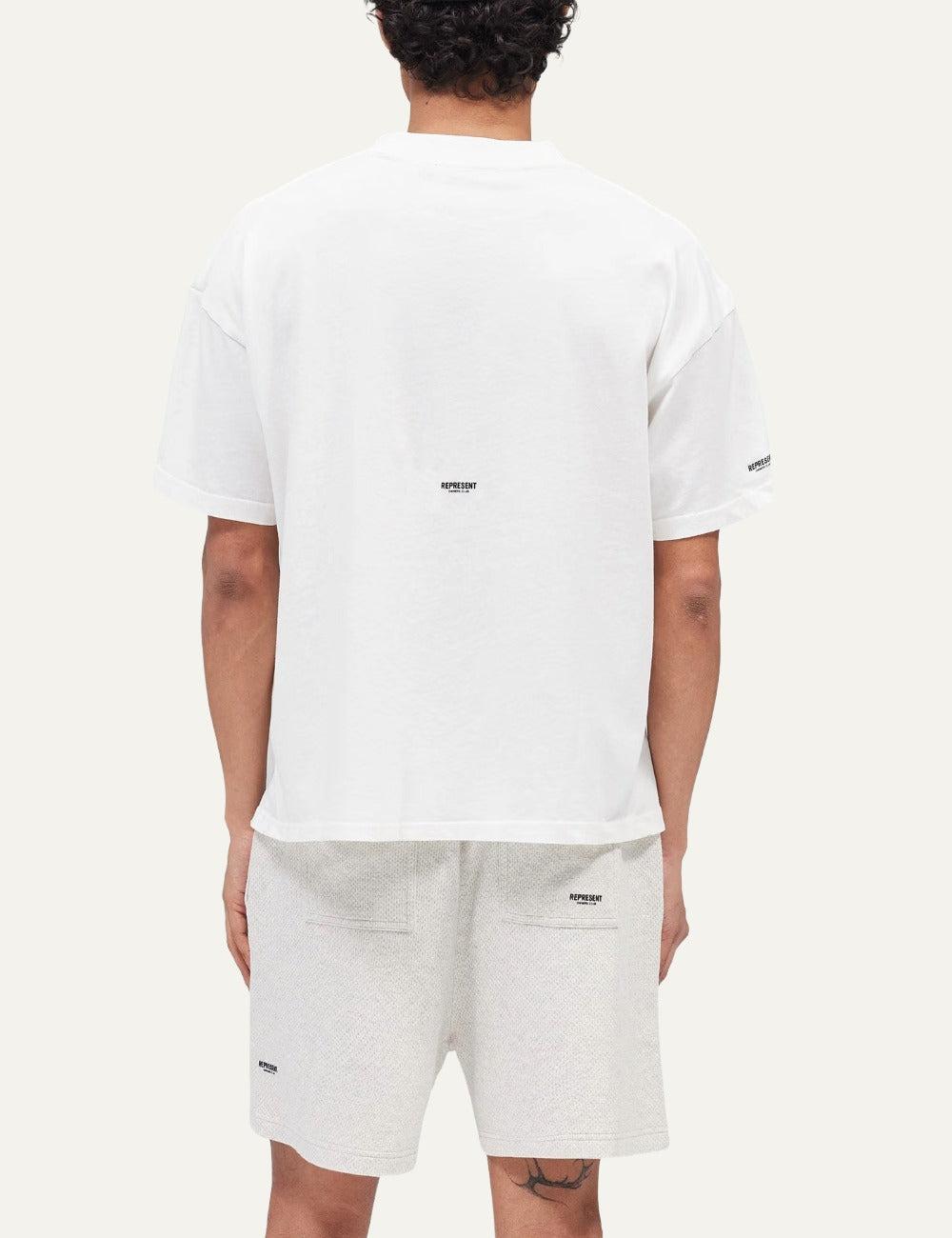 Represent Micro Owners Club white boxy cropped cotton T-shirt back