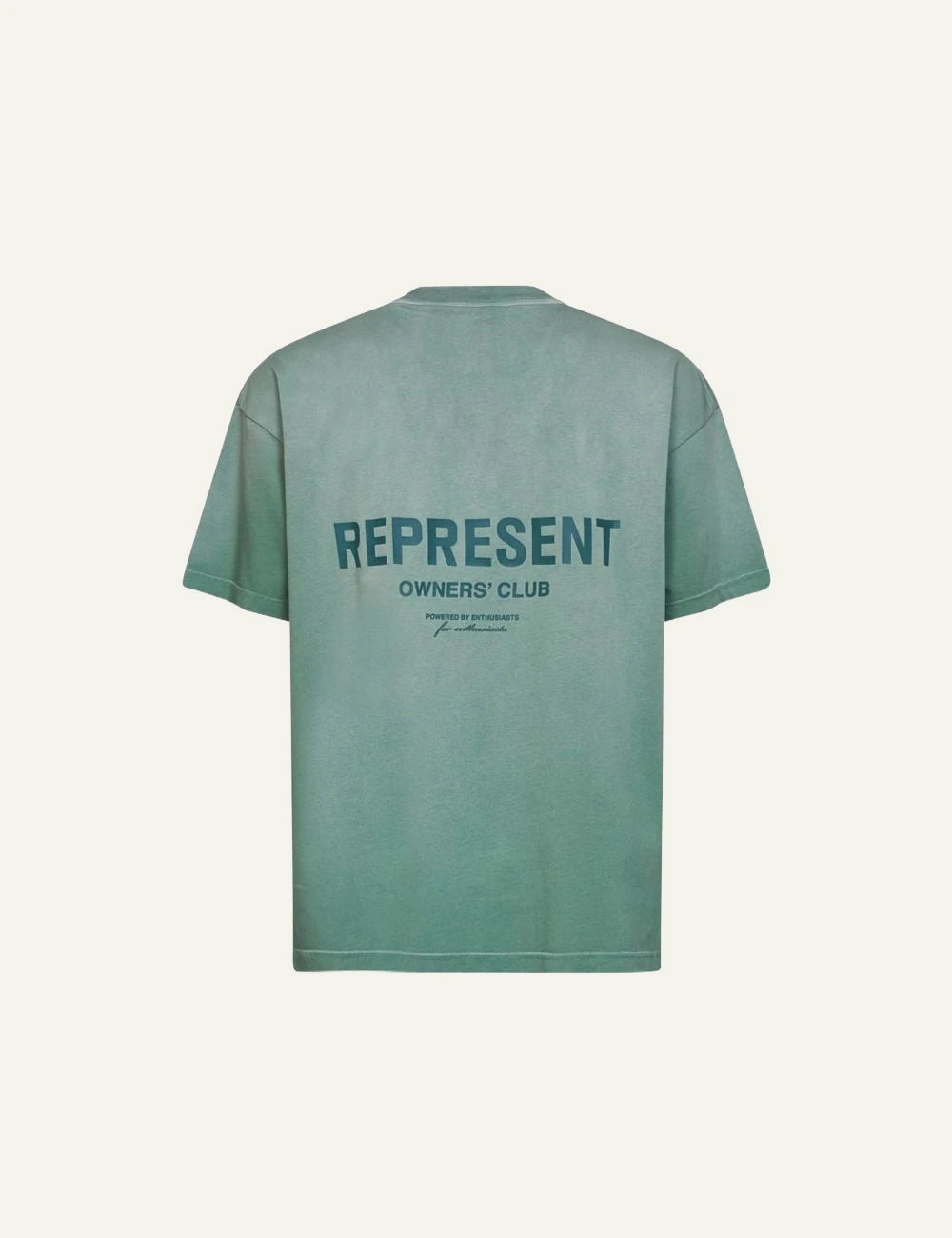 Represent Owners Club washed aloe t-shirt logo chest back view